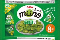 「miino（ミーノ）そら豆 しお味」56g三角パックのパッケージ画像。