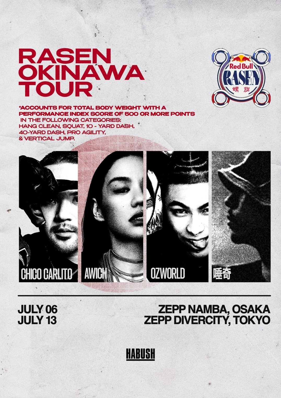 Awich・OZworld・唾奇・CHICO CARLITO「RASEN OKINAWA TOUR」ビジュアル
