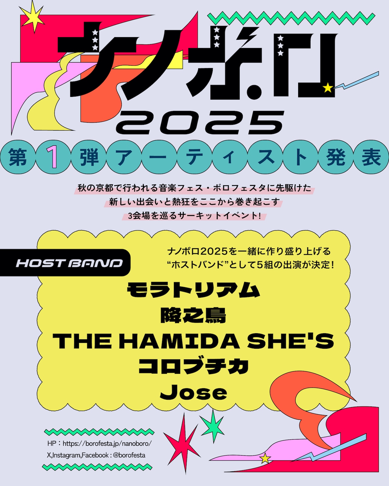 夏の京都「ナノボロ2025」ホストバンド5組発表