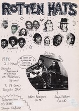 初期のフライヤー。Grateful Dead、ニール・ヤング、ジェームス・テイラー、カーティス・メイフィールド、マーヴィン・ゲイなど2人のフェイバリットアーティストがコラージュされている。（提供：片寄明人）