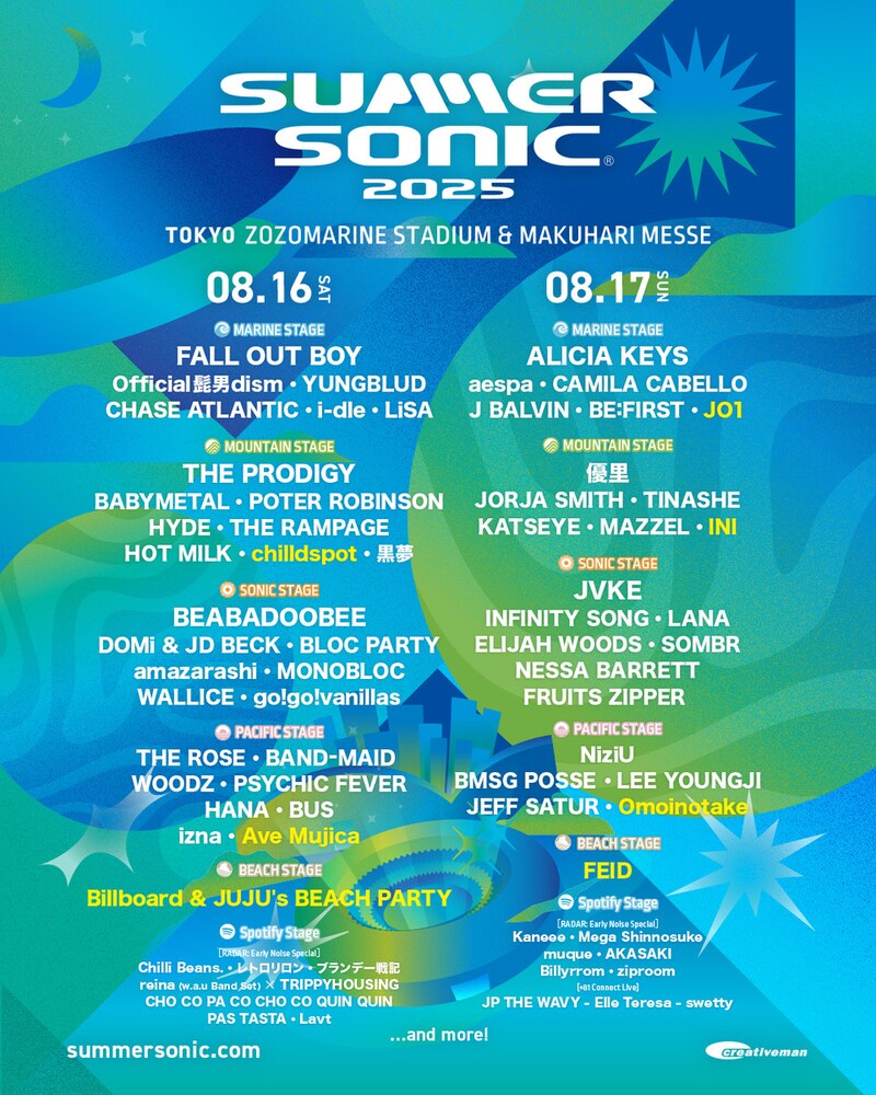 「SUMMER SONIC 2025」TOKYO出演者