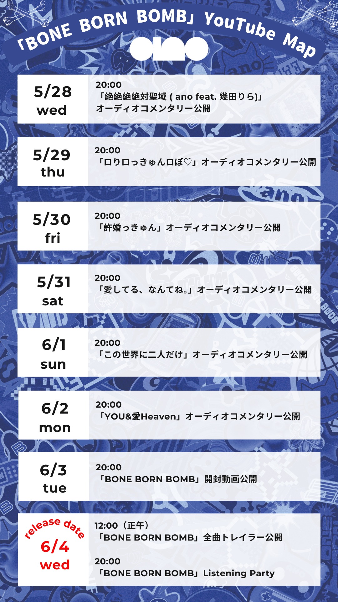 ano「BONE BORN BOMB」YouTube Map