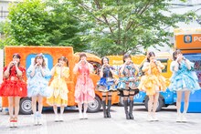 左からCUTIE STREETの佐野愛花、梅田みゆ、SWEET STEADYの山内咲奈、白石まゆみ、CANDY TUNEの桐原美月、福山梨乃、FRUITS ZIPPERの鎮西寿々歌、真中まな。