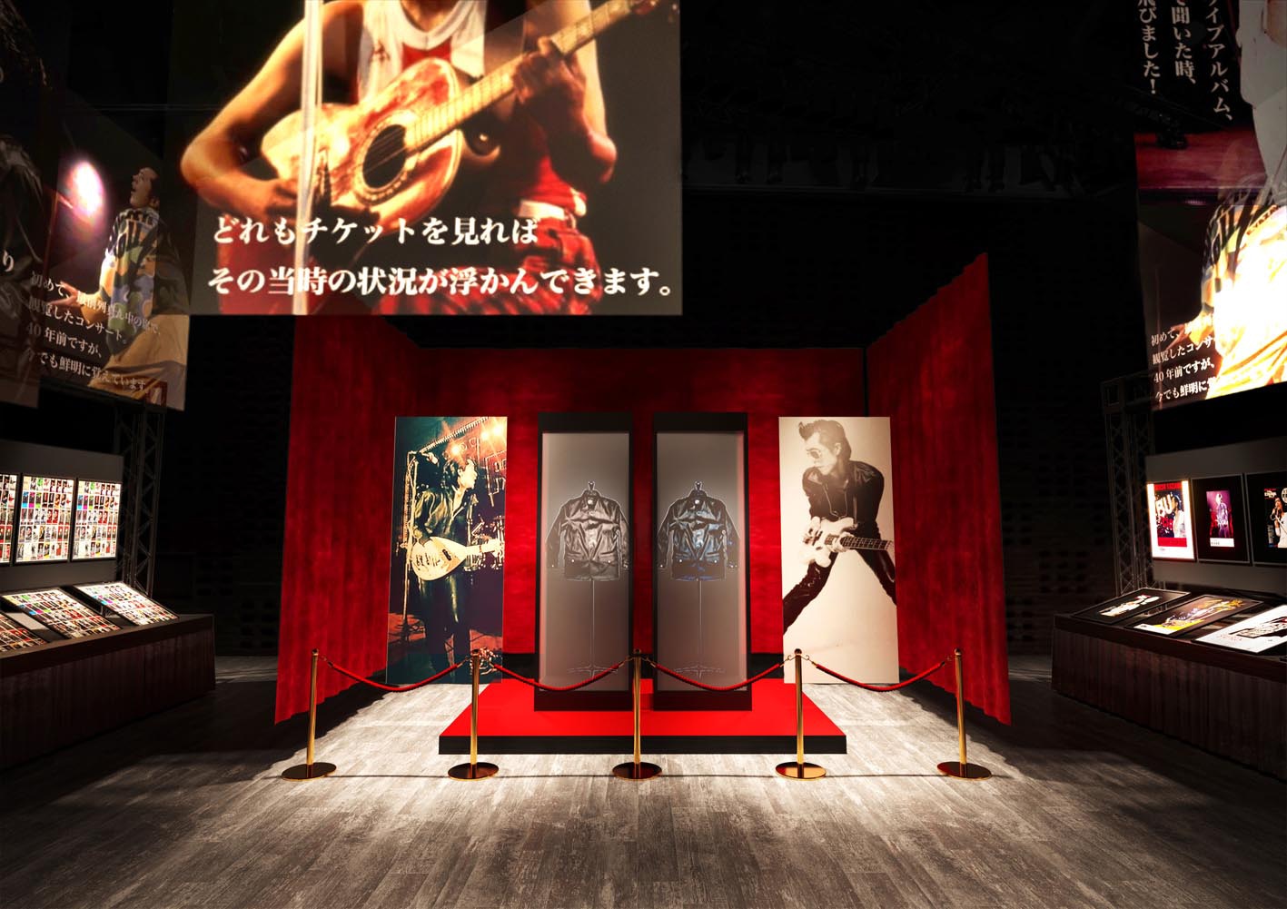 「EIKICHI YAZAWA 50th Year Memorial Exhibition『俺たちの矢沢永吉』展」の内観イメージ。