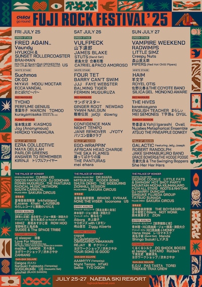 「FUJI ROCK FESTIVAL '25」ラインナップ