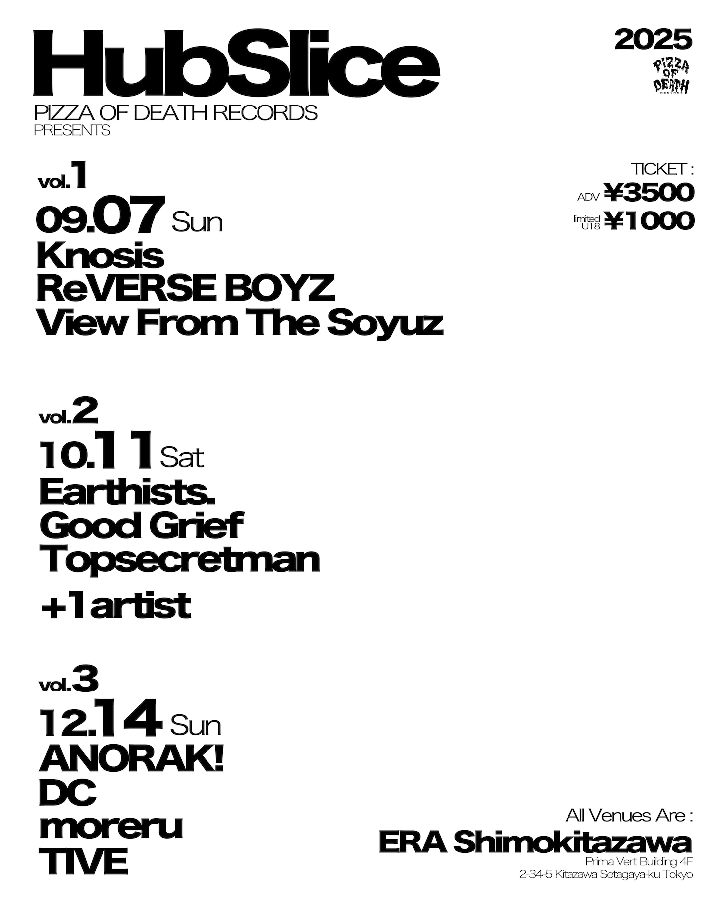 「PIZZA OF DEATH RECORDS presents "Hub Slice"」フライヤー