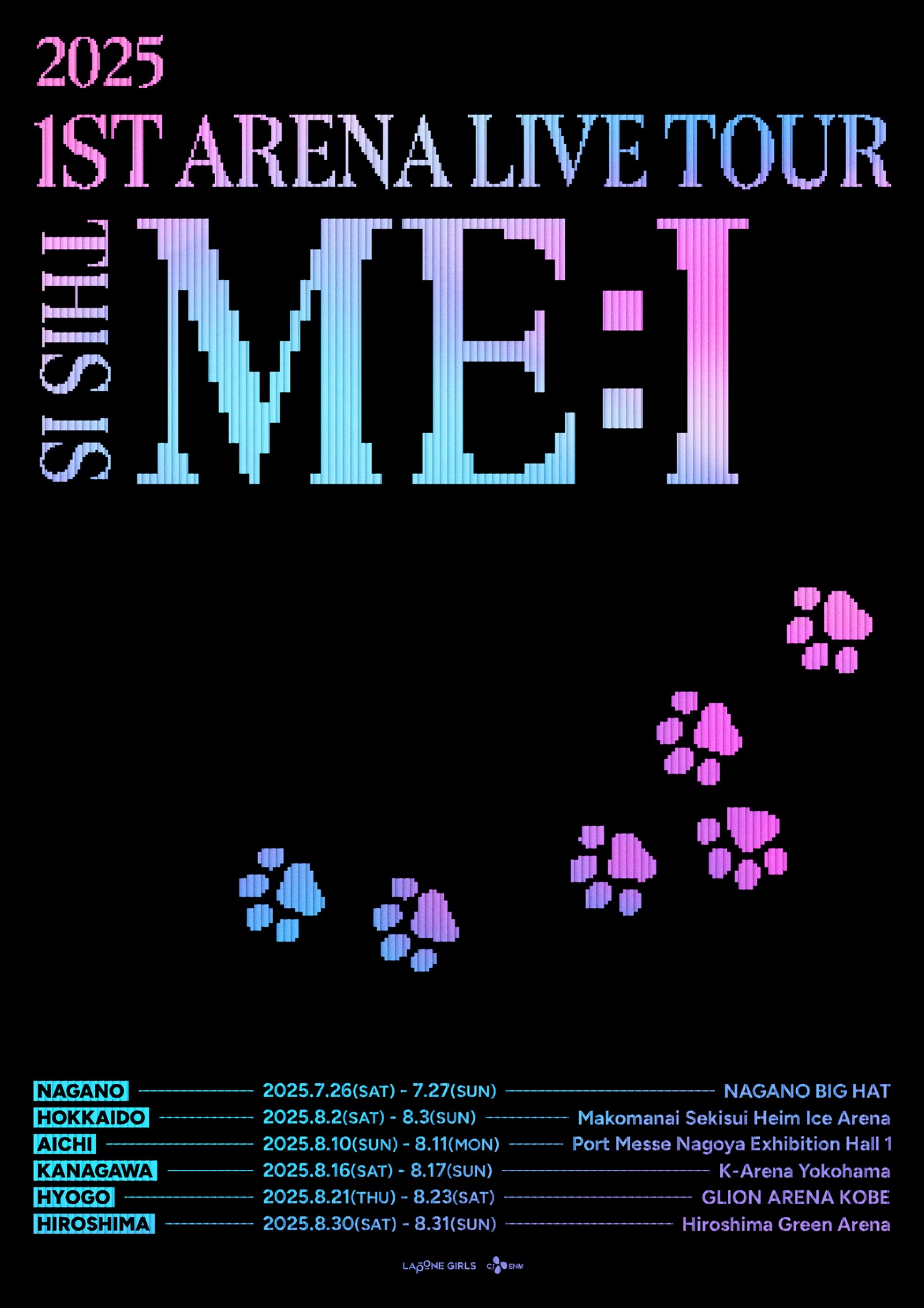7月から8月まで開催されるME:I初の全国アリーナツアー「2025 ME:I 1ST ARENA LIVE TOUR "THIS IS ME:I"」告知画像。©LAPONE GIRLS