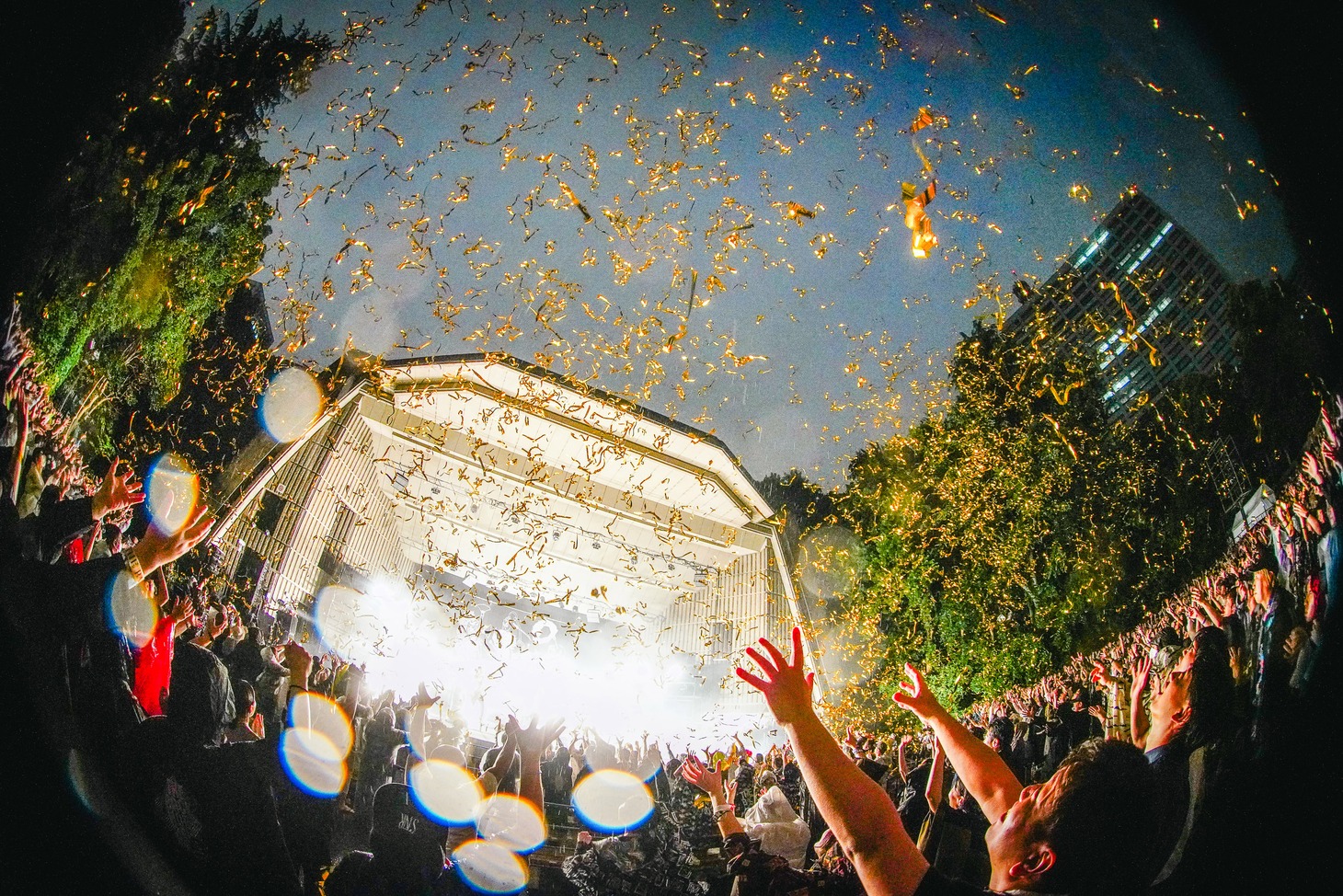 花火のように発射された金テープ。（Photo by Rui Hashimoto[Sound Shooter]）