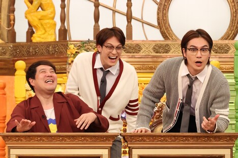 左からトシ（タカアンドトシ）、松倉海斗（Travis Japan）、松田元太（Travis Japan）。©フジテレビ