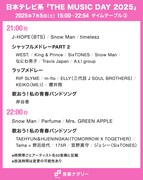 人気画像5位は「『THE MUSIC DAY 2025』タイムテーブル発表！ミセス、Snow Man、Perfume、超特急、HANAらの登場時間は」より、「THE MUSIC DAY 2025」21:00～22:00台タイムテーブル。