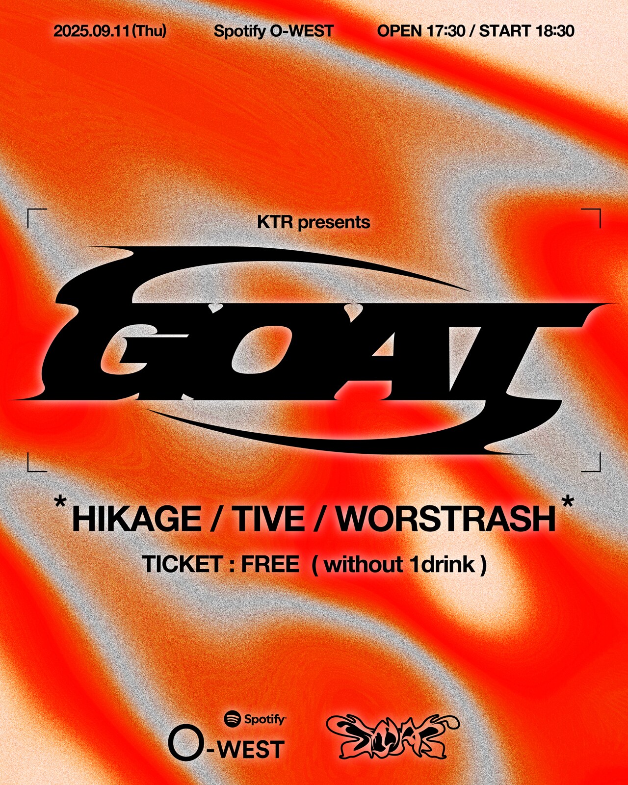KTRの新イベント「GOAT」にHIKAGE、WORSTRASH、TIVE出演