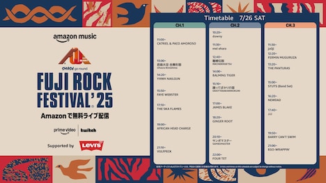 「FUJI ROCK FESTIVAL '25」配信2日目のタイムテーブル。