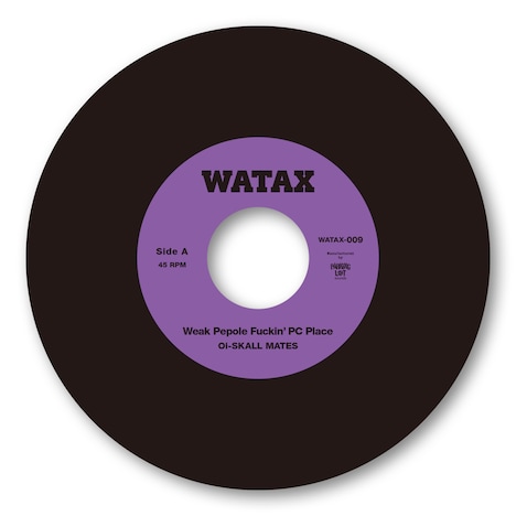 Oi-SKALL MATES「Weak People Fuckin’ PC Place / SNS Idiots」SIDE Aのレーベルデザイン。