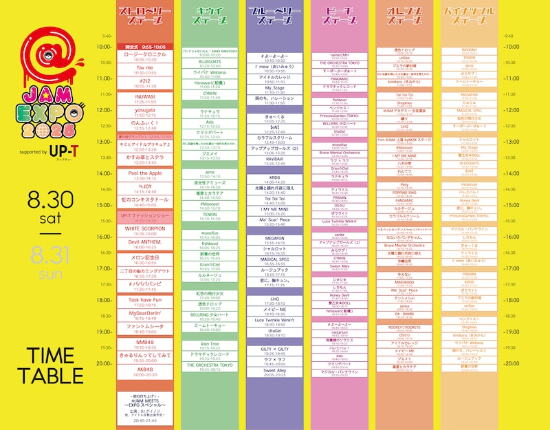 「@JAM EXPO 2025 supported by UP-T」2025年8月30日公演のタイムテーブル。
