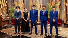左からリリー・フランキー、上白石萌歌、東京スカパラダイスオーケストラの谷中敦（Baritone Sax）、茂木欣一（Dr）、加藤隆志（G）。（写真提供：NHK）
