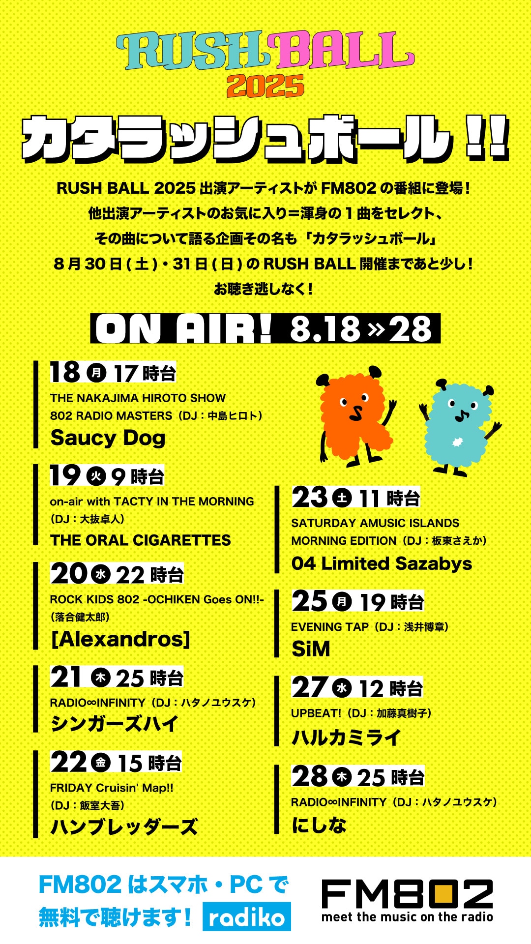 「RUSH BALL」出演者が他アーティスト曲を語る企画、FM802で連日OA