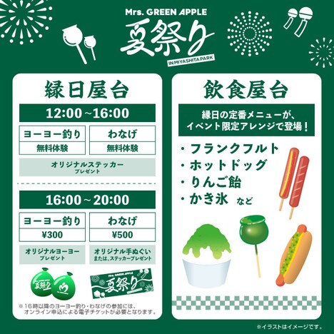 「Mrs. GREEN APPLE 夏祭りIN MIYASHITA PARK」出店屋台