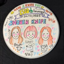 少年ナイフの1500回目のライブを記念して、なおこがイラストを描き込んだスネアドラムヘッド。
