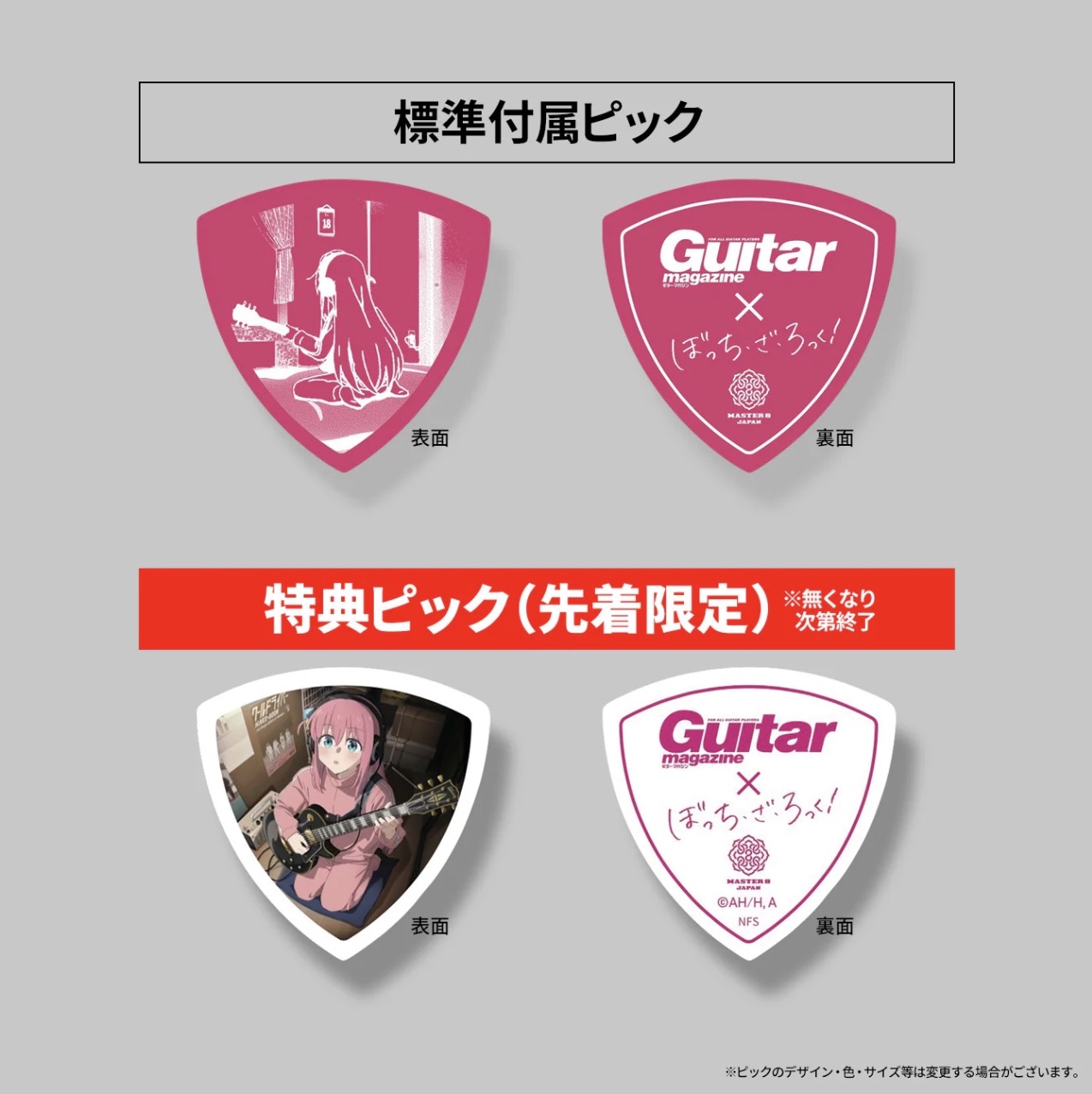 同梱されるピックと、先着でもらえる購入特典のピック