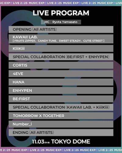 「MUSIC EXPO LIVE 2025」出演順
