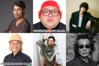 上段左からクリス・ペプラー、くっきー！（野性爆弾）、牧達弥（go!go!vanillas）、下段左から中山功太、益田英知（Kroi）、川﨑大助。