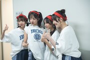 「えびちゅう体育祭」紅組の真山りか、桜木心菜、仲村悠菜、桜井えま（左から）。