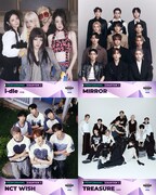 上段左から時計回りにi-dle、MIRROR、TREASURE、NCT WISH。