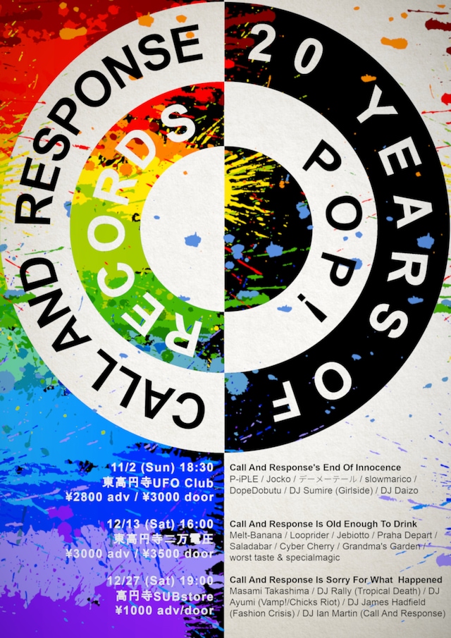 「CALL AND RESPONSE RECORDS: 20 YEARS OF POP!」フライヤー