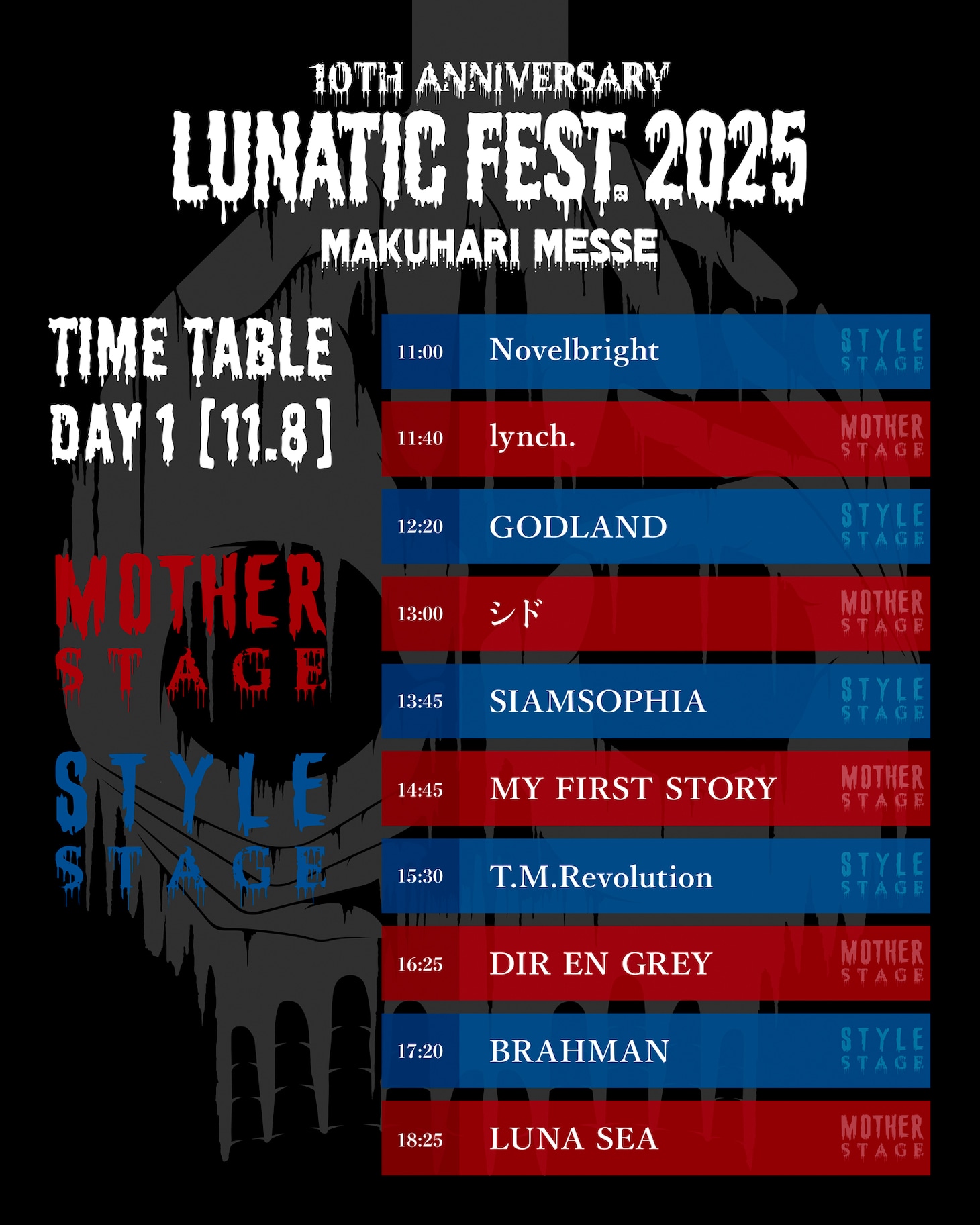 LUNA SEA主催「LUNATIC FEST」タイムテーブル＆出演ステージ発表