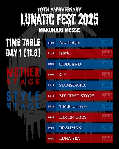 「LUNATIC FEST. 2025」2025年11月8日公演タイムテーブル