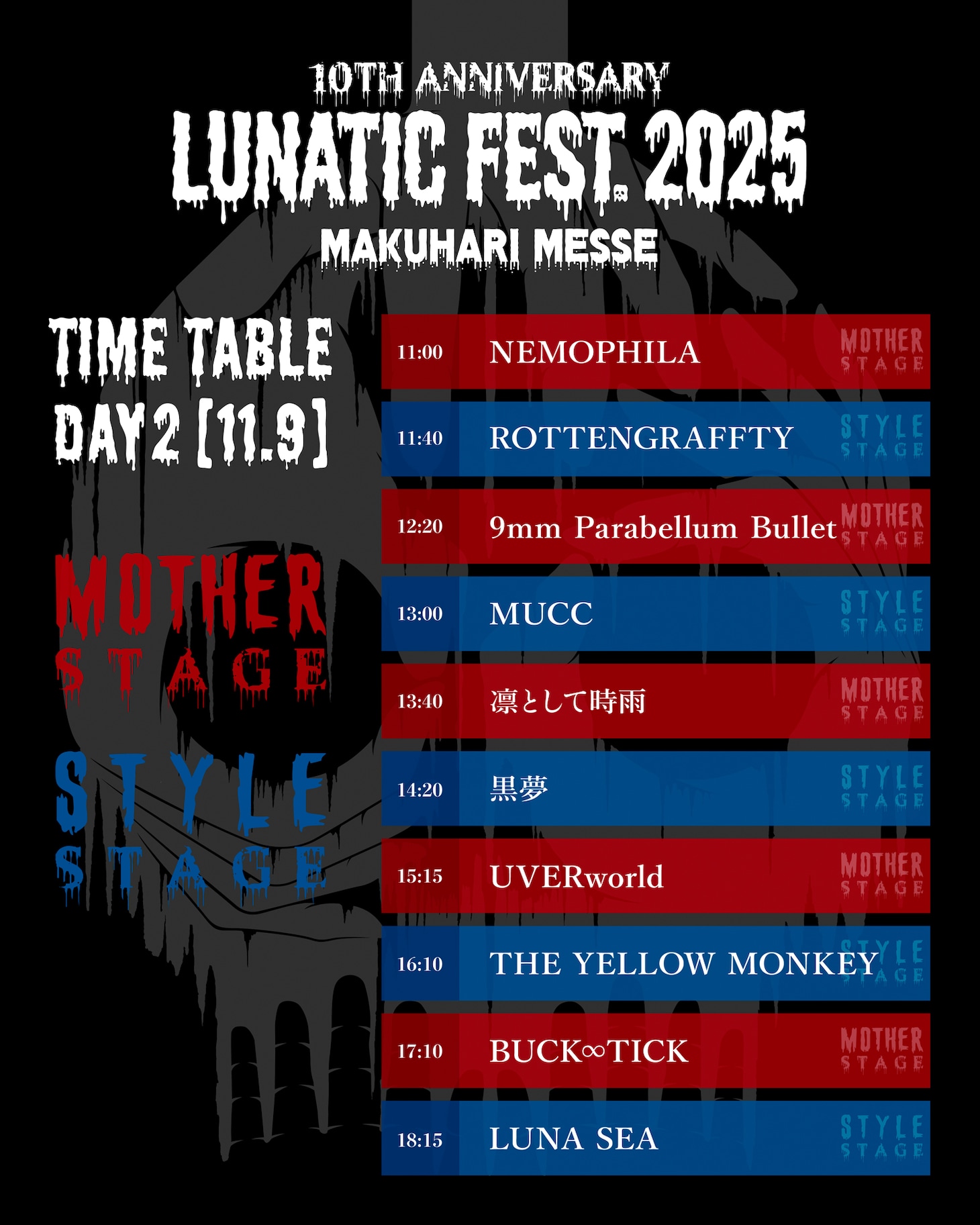 LUNA SEA主催「LUNATIC FEST」タイムテーブル＆出演ステージ発表