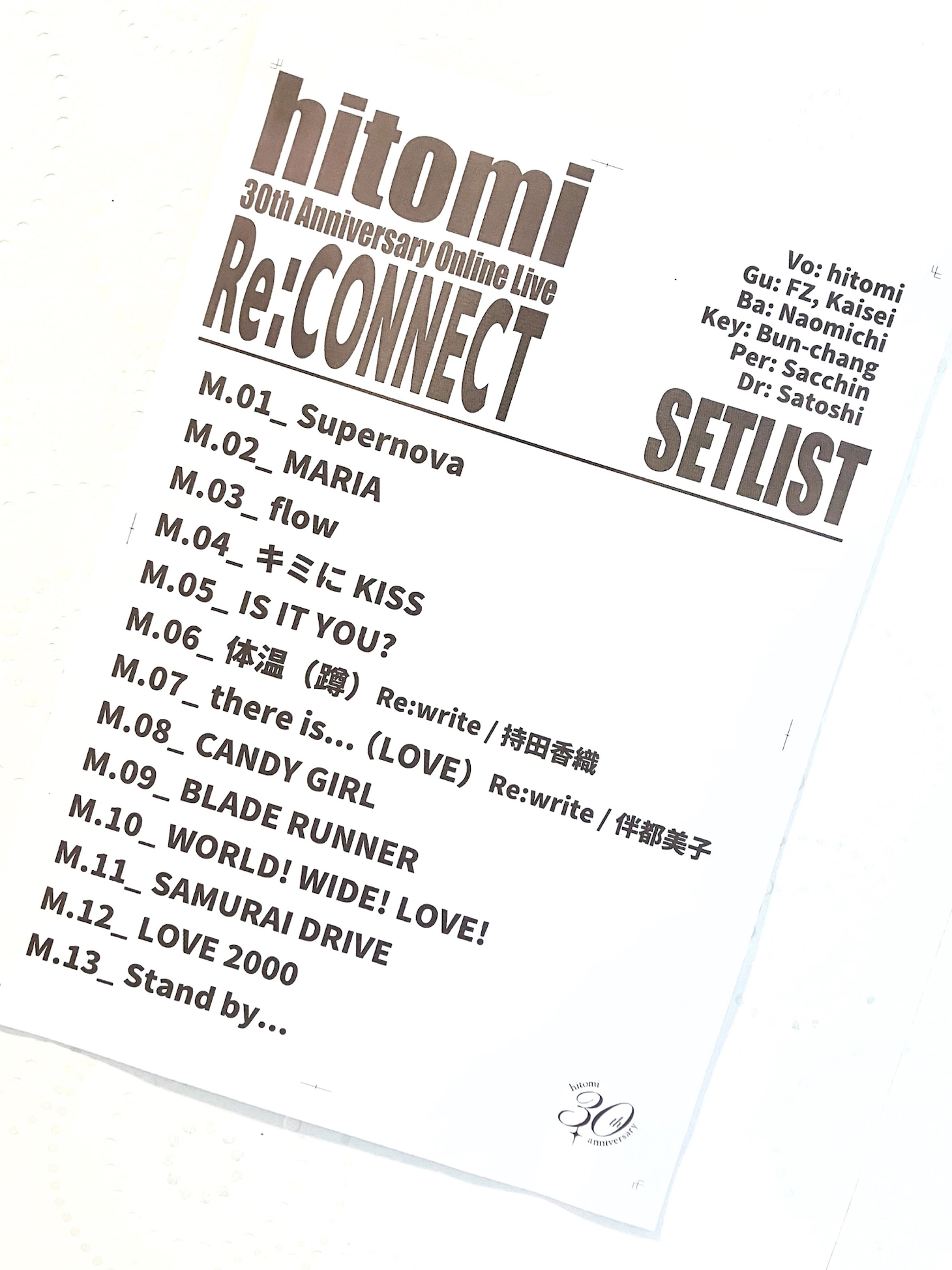 「hitomi 30th Anniversary Online Live『Re:CONNECT』」セットリスト