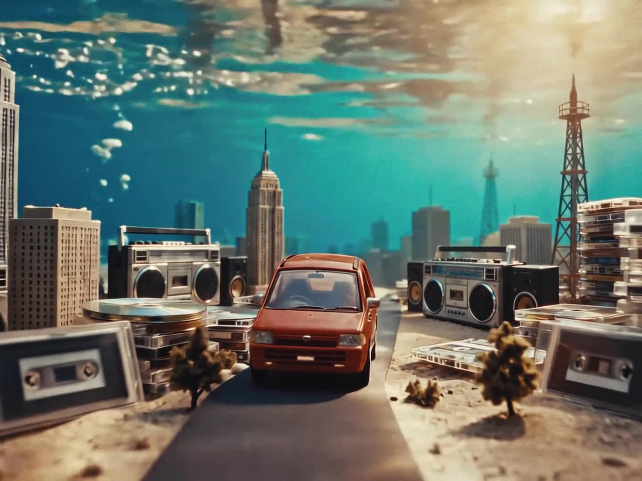 山下達郎「MOVE ON」MVでミニカーが探検、水中に作られたミニチュアの街