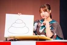 「モンシロチョウがとんでもないところに！ どこに止まっちゃった？」というお題に答える里仲菜月（Task have Fun）。