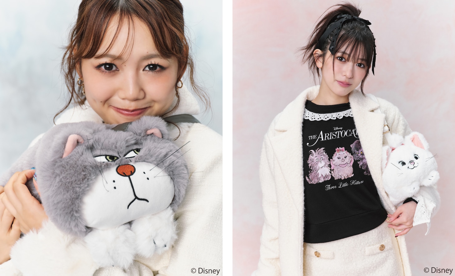 「Roomy's WEB STORE」のDisney Collectionを着用する吉川ひよりと小泉遥香。