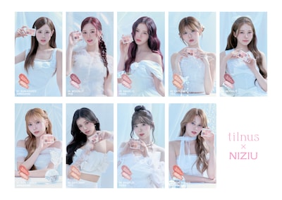 tilnusの新商品「パールコア アイパレット」を手にしたNiziU。