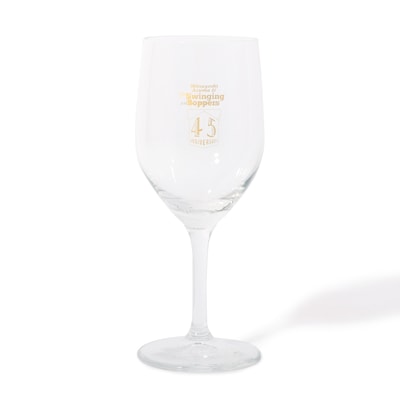 吾妻光良 & The Swinging Boppers 45th Anniversary SPECIAL BANQUET ワイングラス。45周年の記念ロゴをプリント。