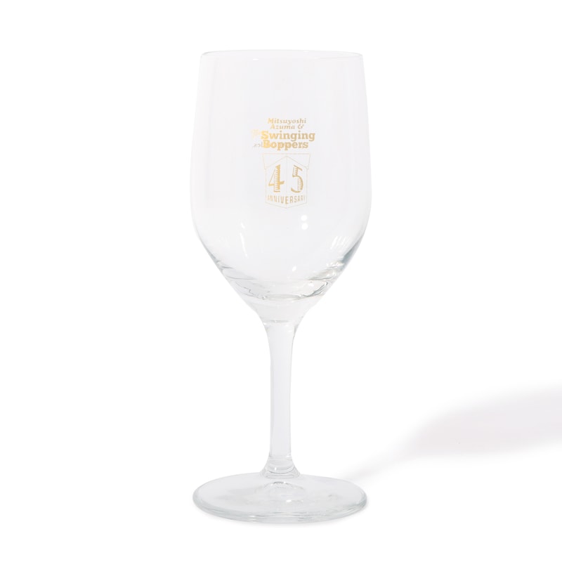 吾妻光良 & The Swinging Boppers 45th Anniversary SPECIAL BANQUET ワイングラス。45周年の記念ロゴをプリント。