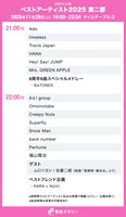 【完全版】「ベストアーティスト2025」タイムテーブル発表！ミセス、Snow Man、HANA、Perfume、M!LKら出演者の登場時間は
