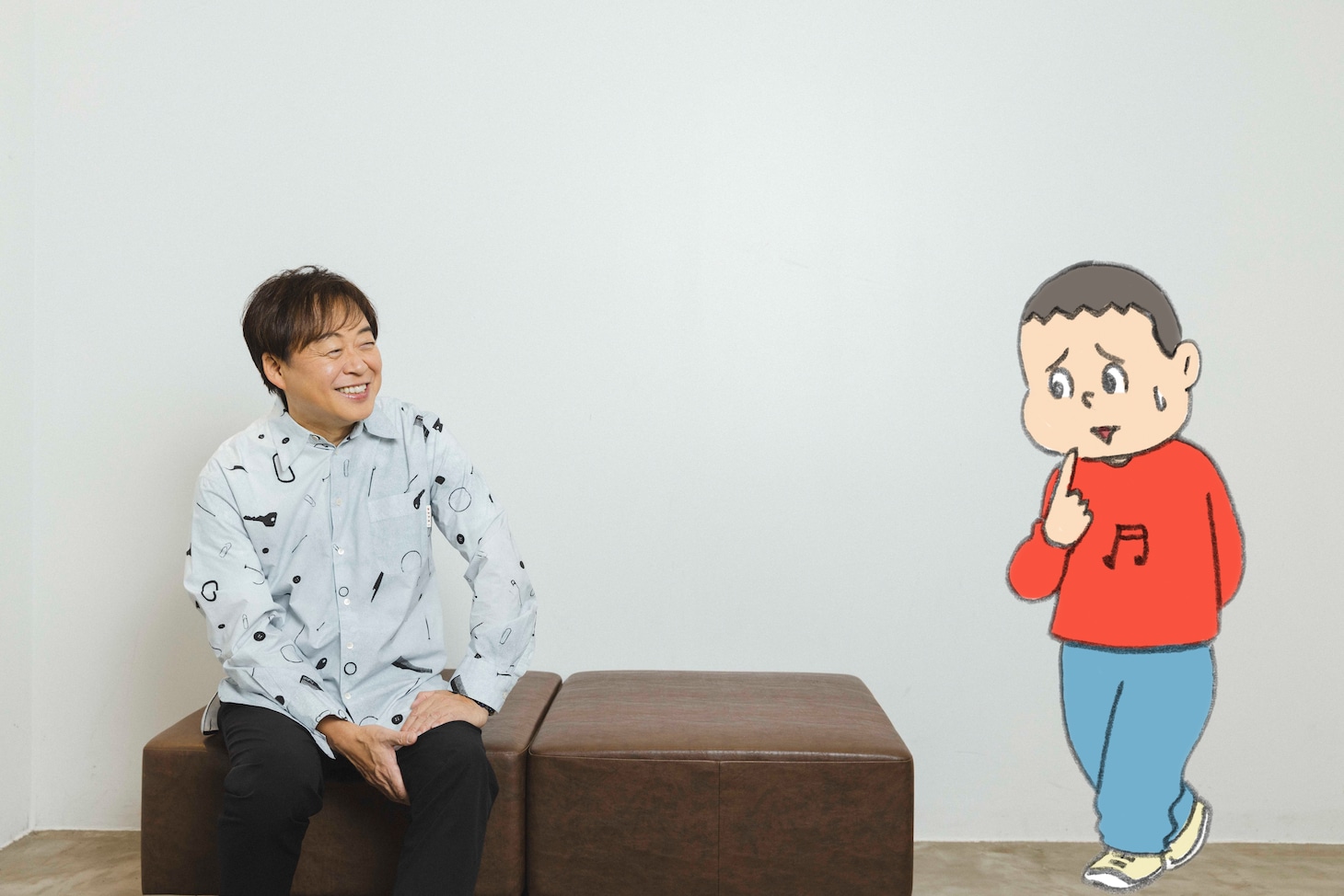 昔の現場を想像して怯むキニナル君。