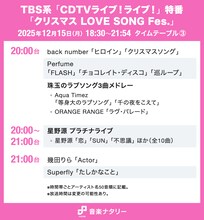 本日放送「CDTVライブ！ライブ！」クリスマス特番のタイムテーブル公開！星野源、スキズ、HANA、Perfume、なにわ男子の歌唱時間は