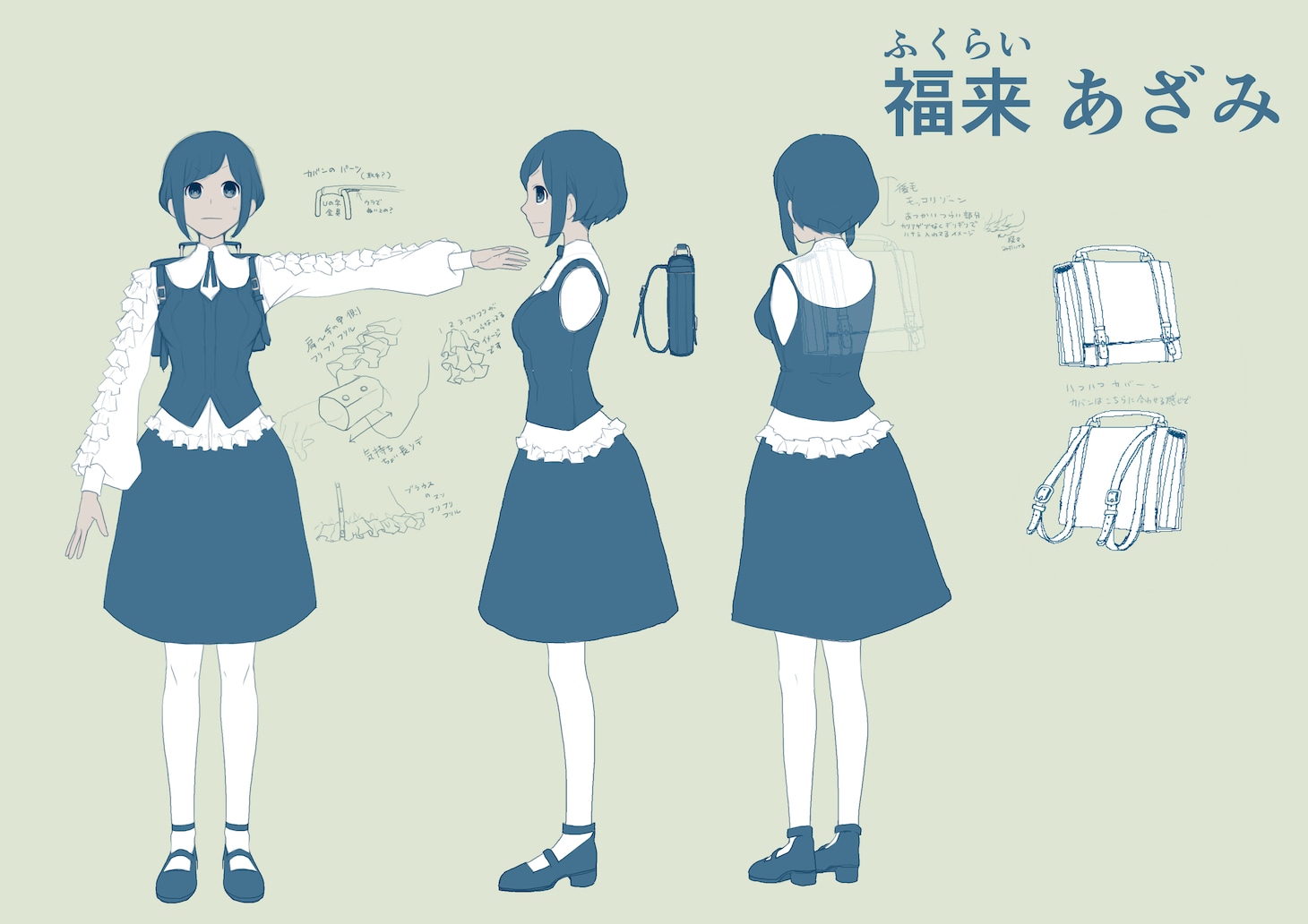 その後ブラッシュアップされた福来あざみの三面図。