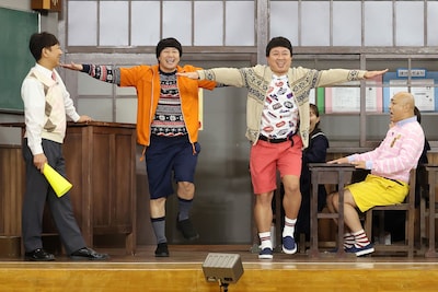 チョコレートプラネットによるTT兄弟（中央）と東京03飯塚（左）、錦鯉・長谷川（右）ら