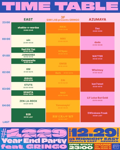 「#1229 Year End Party feat. GRINGO」タイムテーブル