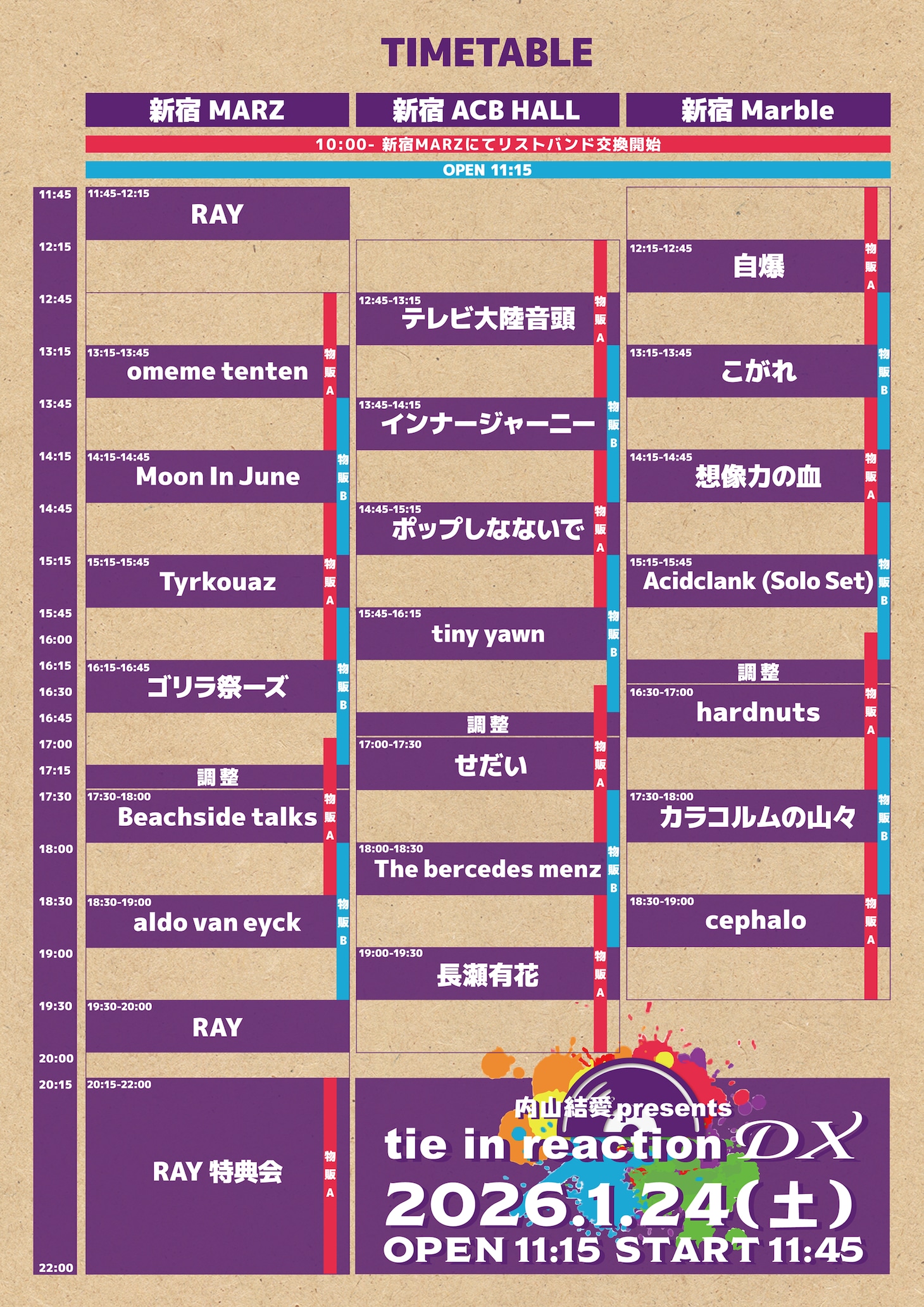 「tie in reaction DX」タイムテーブル