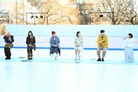 左からMAHINA、KOHARU、CHIKA（HANA）、鈴木明子、大塚剛央、春瀬なつみ。