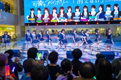 東京・池袋サンシャインシティ 噴水広場でパフォーマンスする可憐なアイボリー。