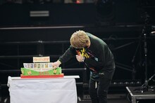 バースデーケーキを見つめるめいちゃん。