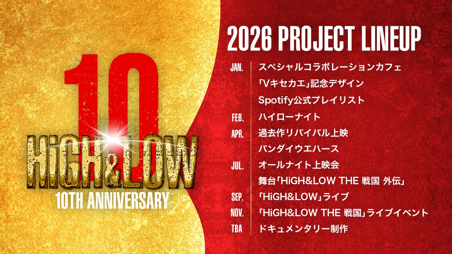「HiGH&LOW 10th ANNIVERSARY YEAR」ラインナップ