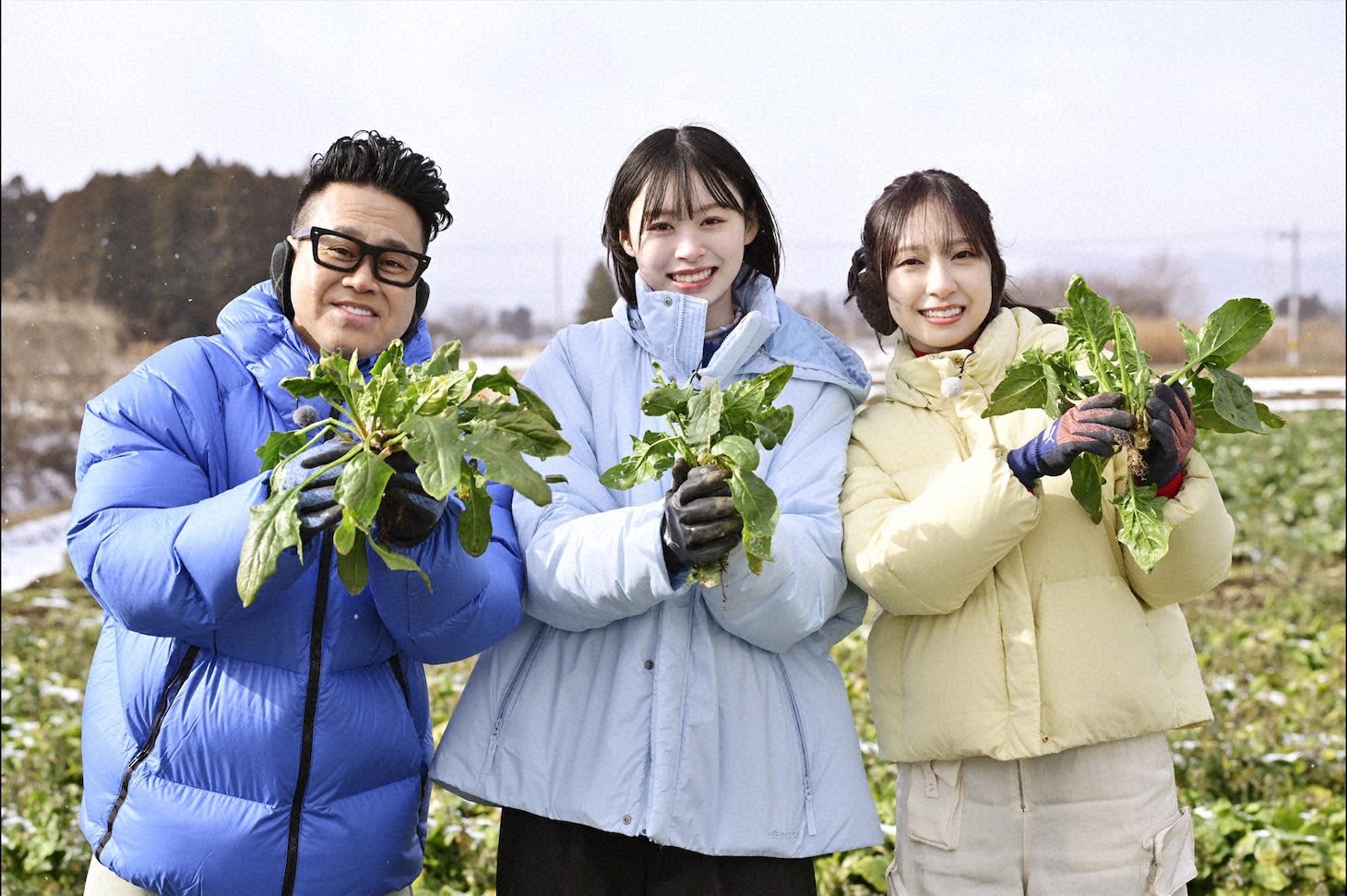 左から宮川大輔、髙橋未来虹（日向坂46）、金村美玖（日向坂46）。©︎日本テレビ